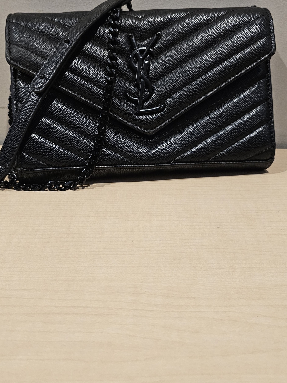 Saint Laurent Black Quilted Envelope Crossbody Bag with Chain Strap